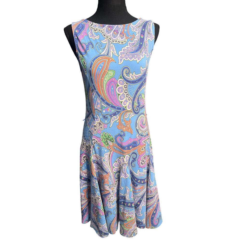 Lauren Ralph Lauren Paisley Print Fit Flare Dress Women M Multicolor Sleeveless